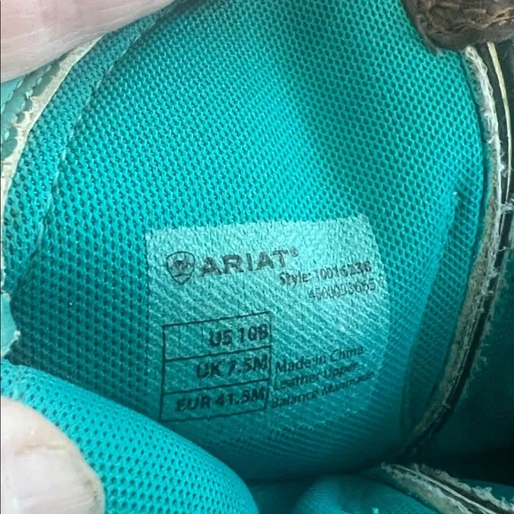 Women’s Ariat Leather Brown Boots with Turquoise Trim Size 10 B - Picture 7 of 10